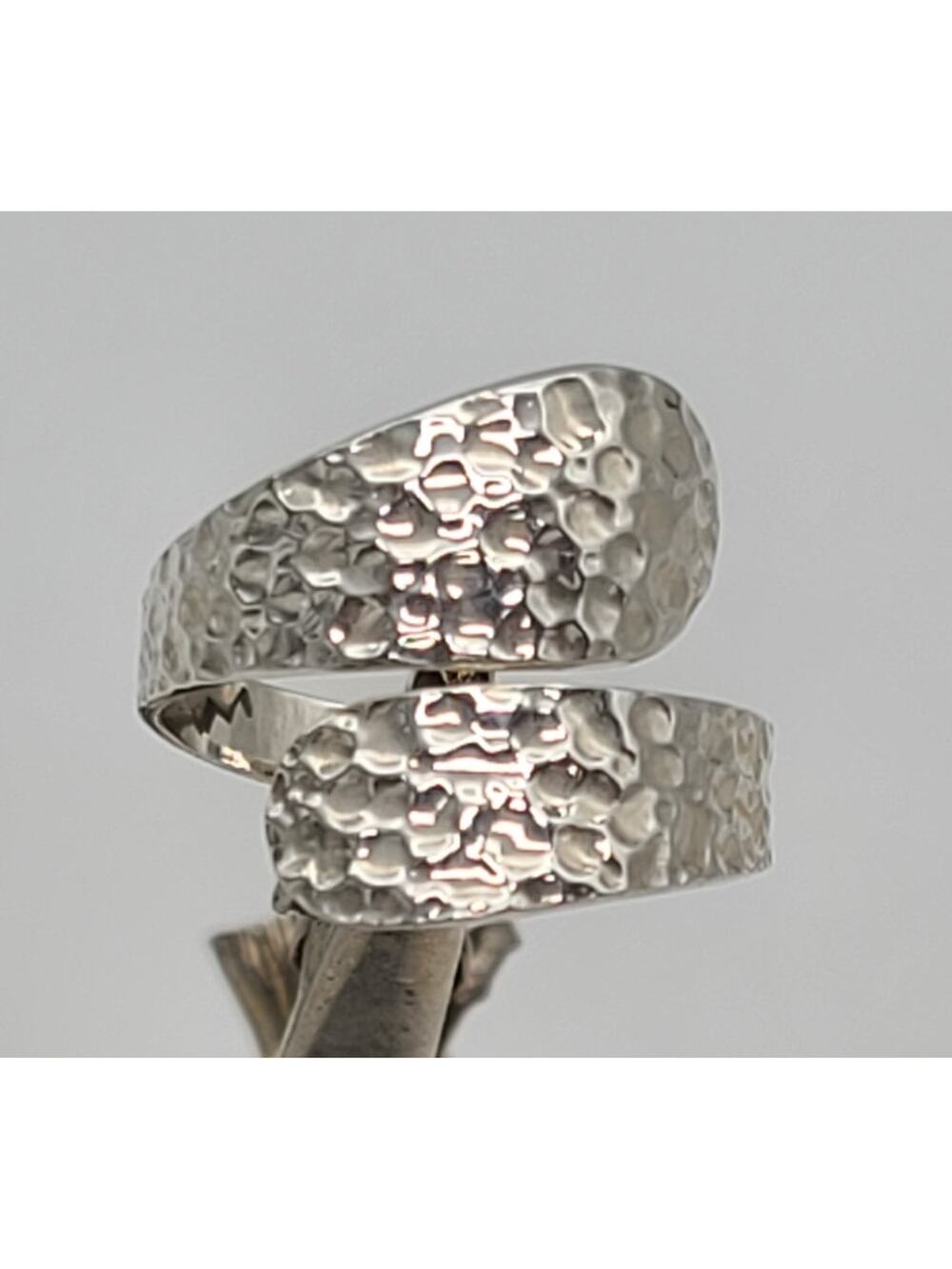 Textured Sterling Silver Bypass Ring Statement Wrap Ring Vintage 11 Adjustable